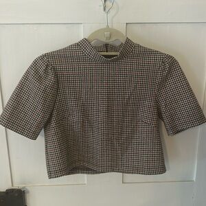 Forever 21 houndstooth mock neck short sleeve top size M